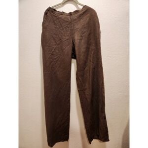 NWOT FLAX Brown 100% Linen Elastic Waist Pants Size S Made in Lithuania‎